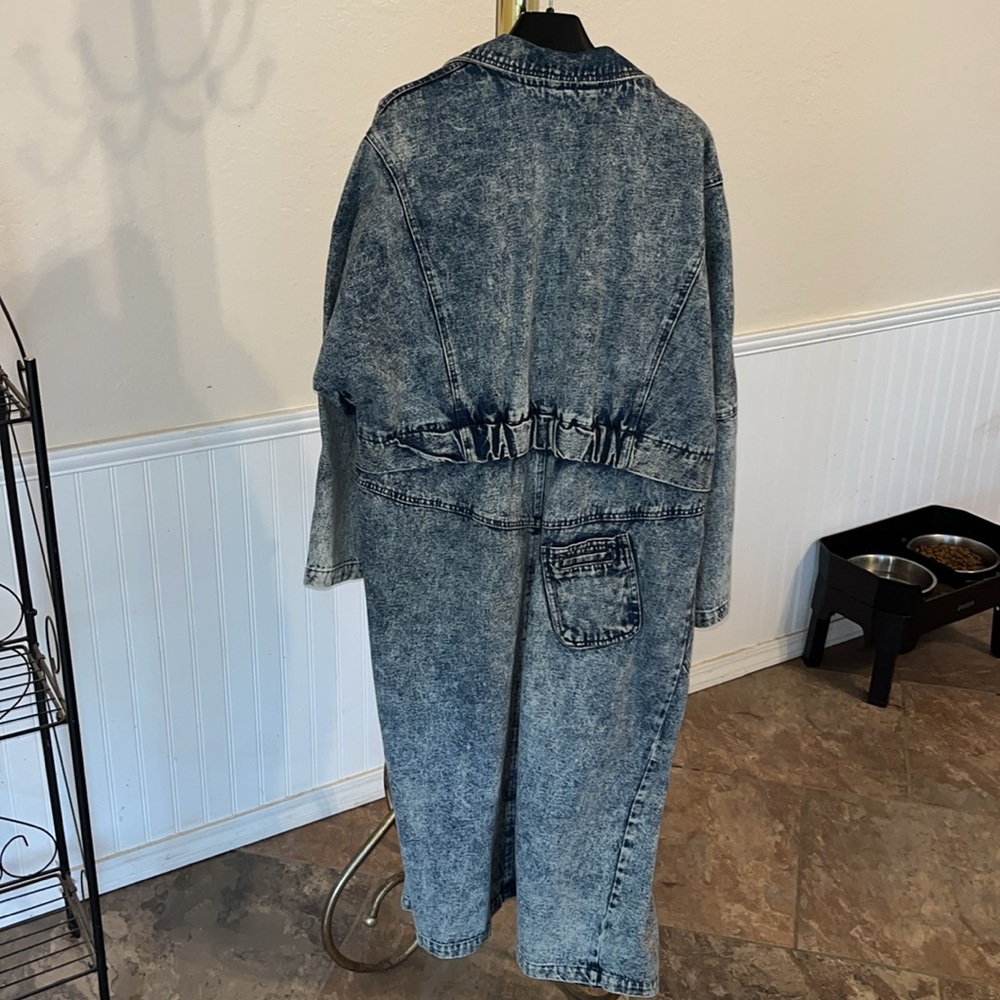 Vintage 80s Acid Wash Denim Duster Coat Denim coat Jean Coat Jean Jacket - Picture 8 of 13
